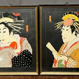 Pair of gouaches "Actors of the Kabuki Theater".