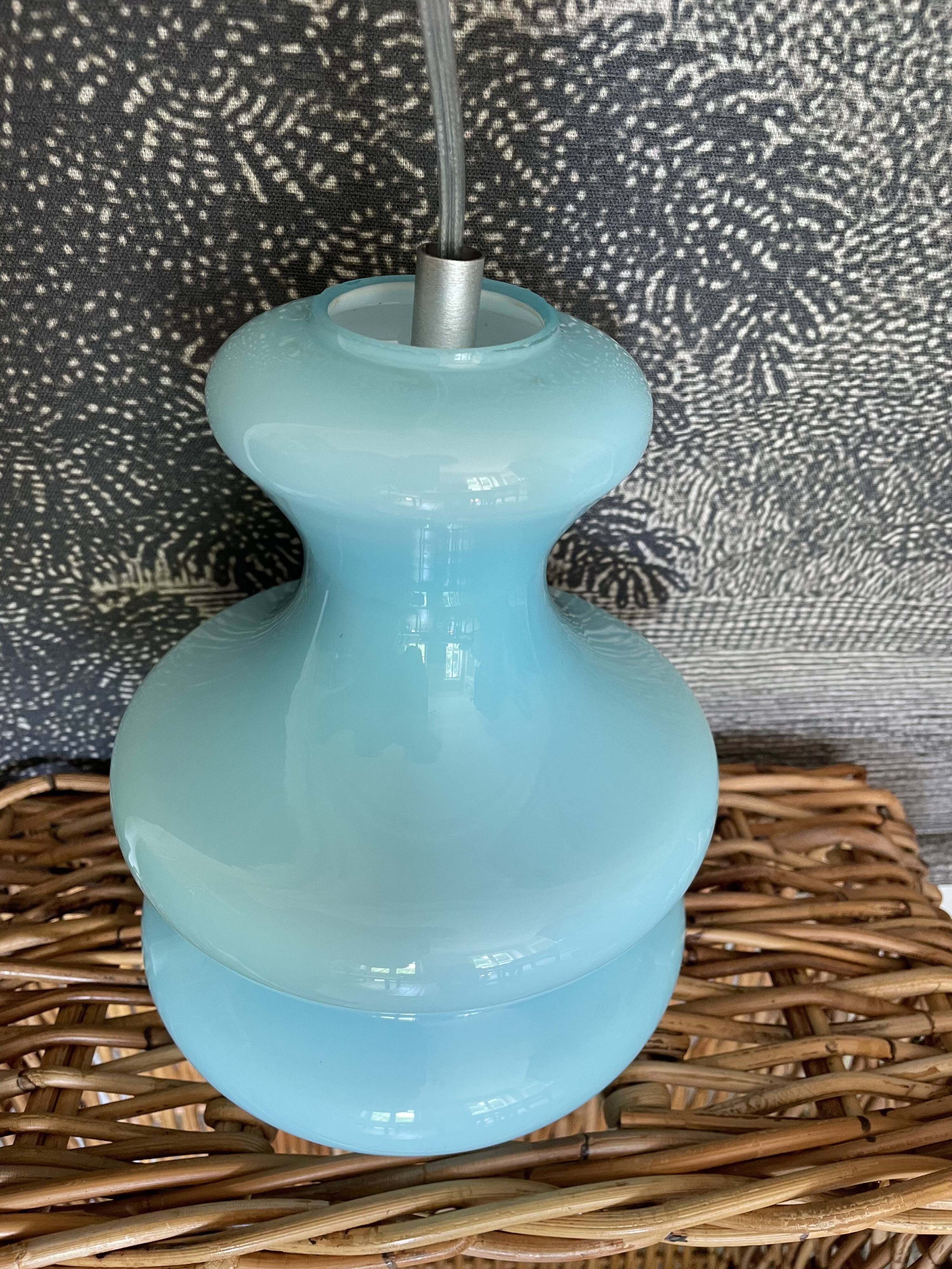 Vintage pendant lamp in blue opaline
