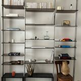 Michel Ducaroy style bookcase, in smoked glass and steel