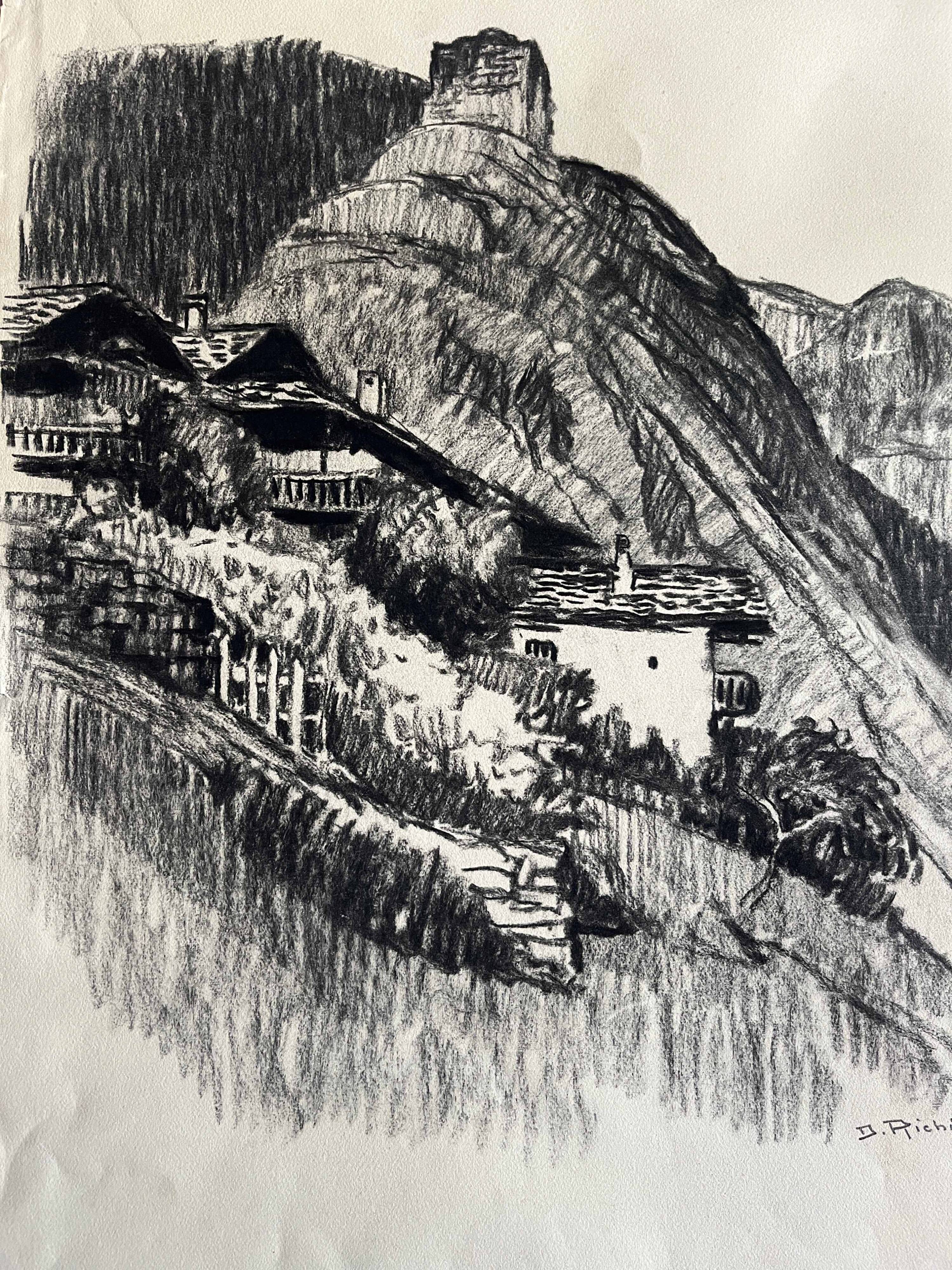 Two paintings denise richier (1896-1983) le boudin, village of beaufortain (73)