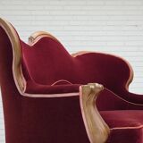 Canapé danois 2 places des années 1930, velours d'ameublement, bois de frêne, retapissé.