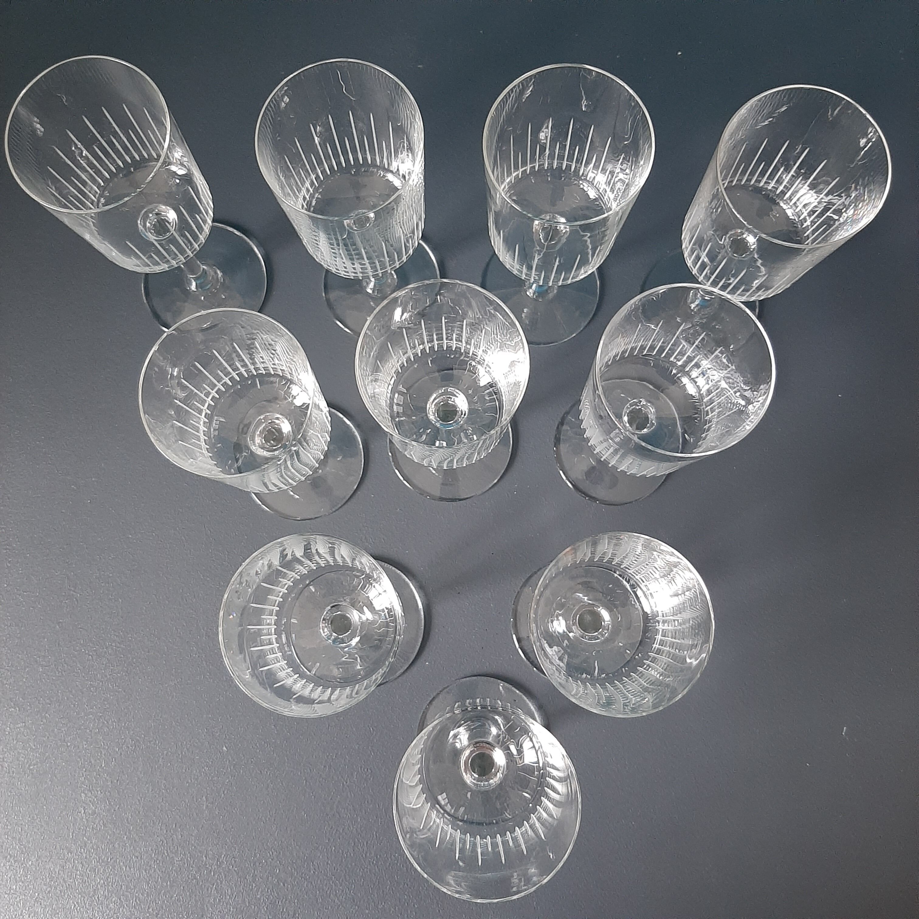 10 vintage engraved crystal walking glasses