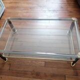Coffee table in metal, brass and glass - 60s-70s.