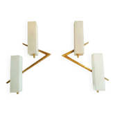 Arlus pair of wall sconces in gilt bronze and opaline glass, 1950