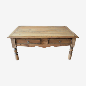Table basse ancienne en chêne avec 2 tiroirs