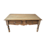 Table basse ancienne en chêne avec 2 tiroirs