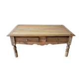 Table basse ancienne en chêne avec 2 tiroirs