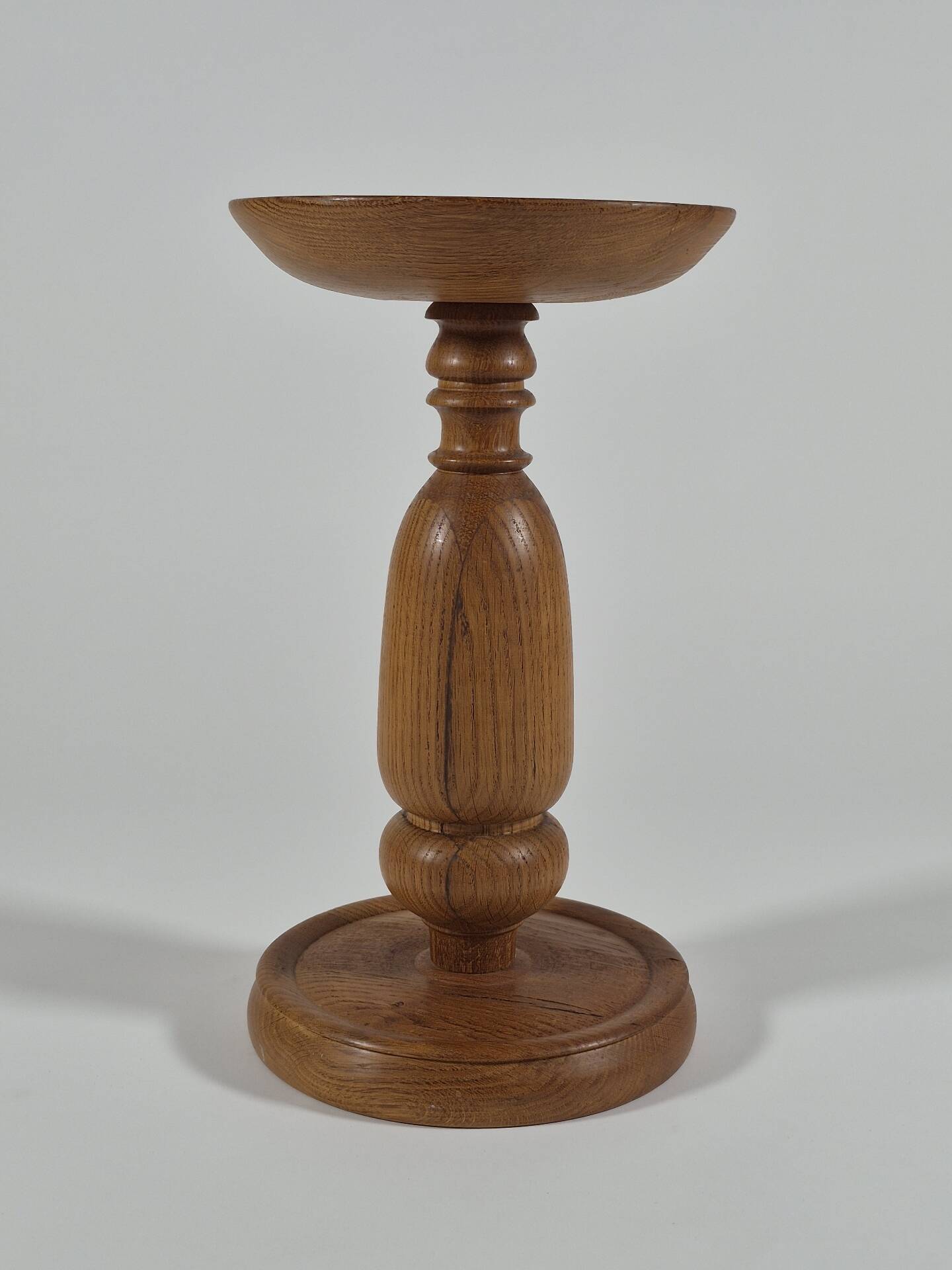 Handmade turned oak column flower stand 1950s