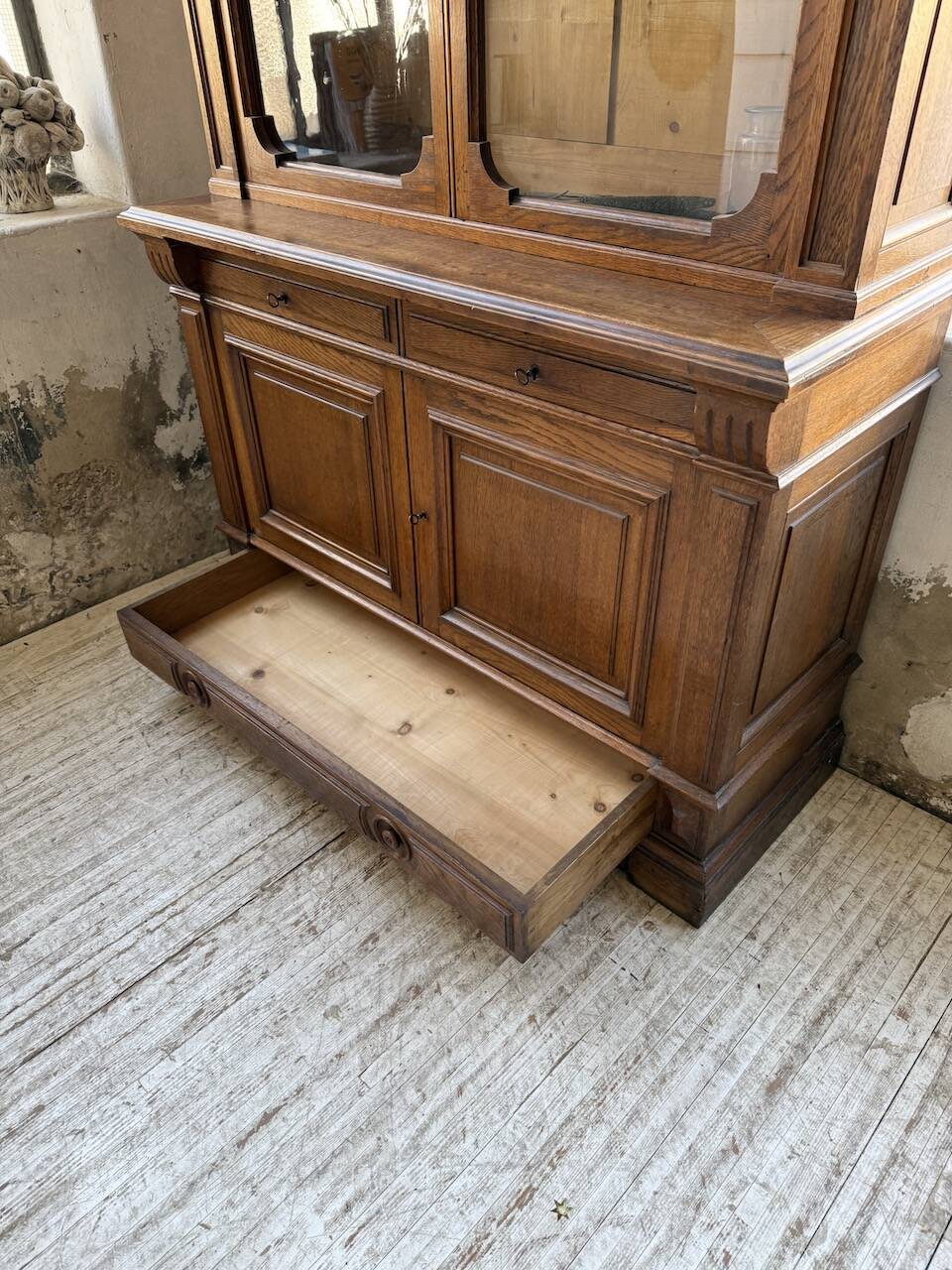 Antique XL Napoleonic oak glass bookcase, 19th century