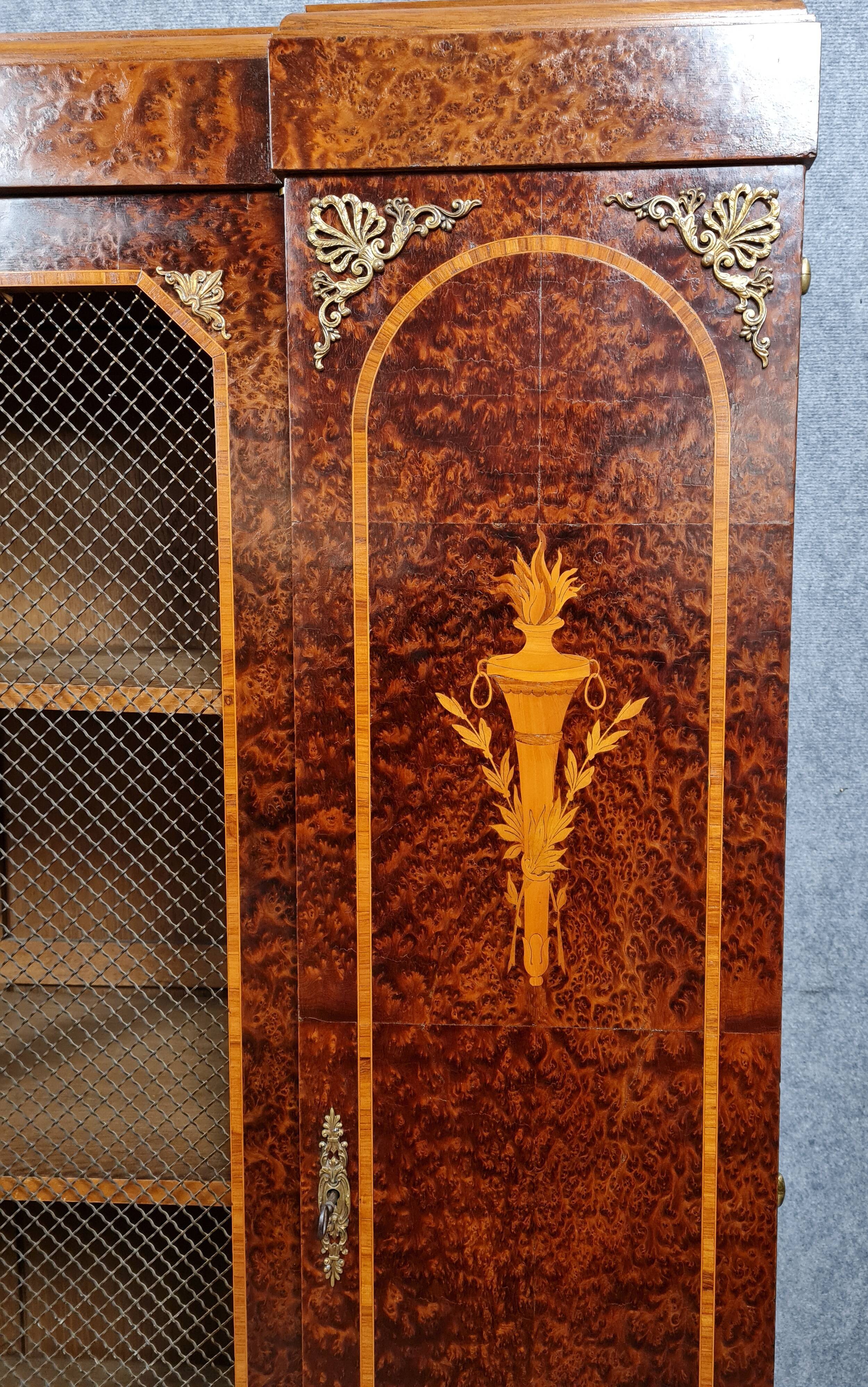 Louis XVI library in noble wood marquetry around 1850