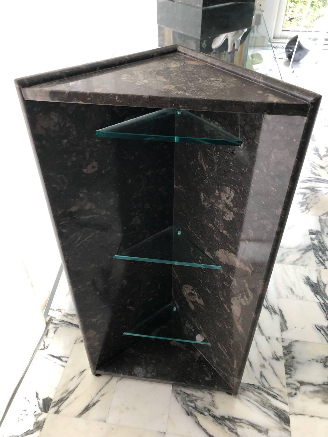 Roche Bobois console in veined black marble and glass, 1990s.