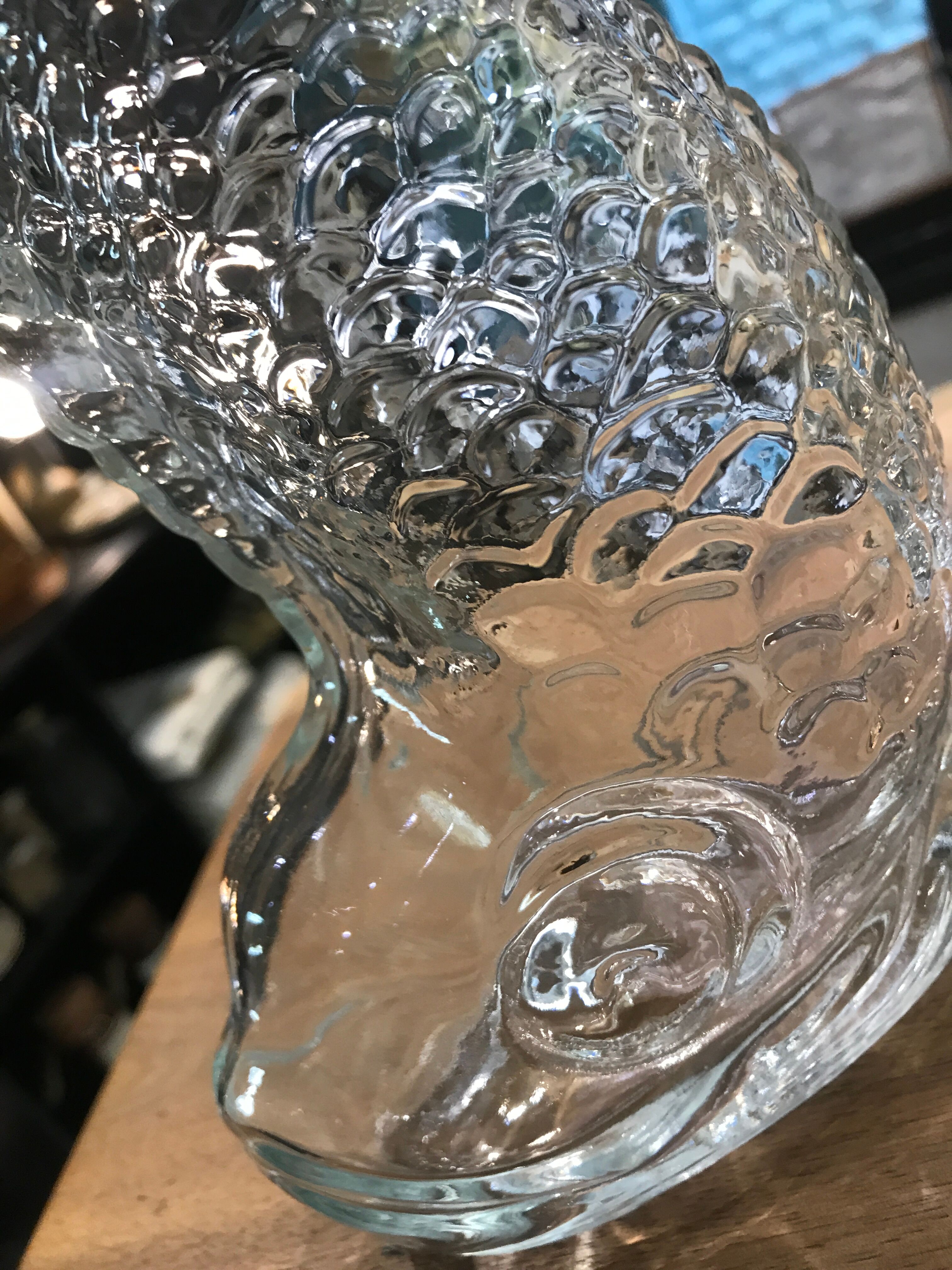 Transparent glass vase fish-shaped