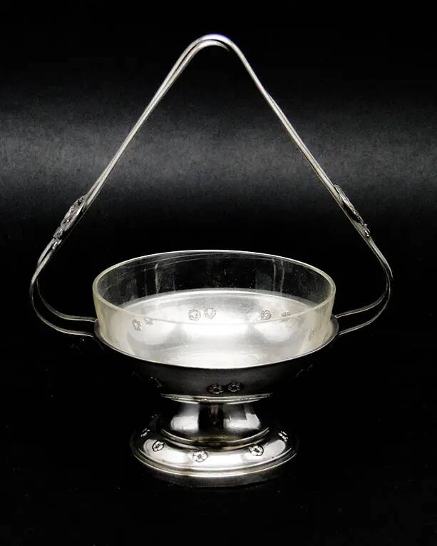 Art Nouveau sugar bowl, silver-plated brass, Poland, 1930s