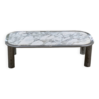 1970s Italian design coffee table in chromed steel and marble top