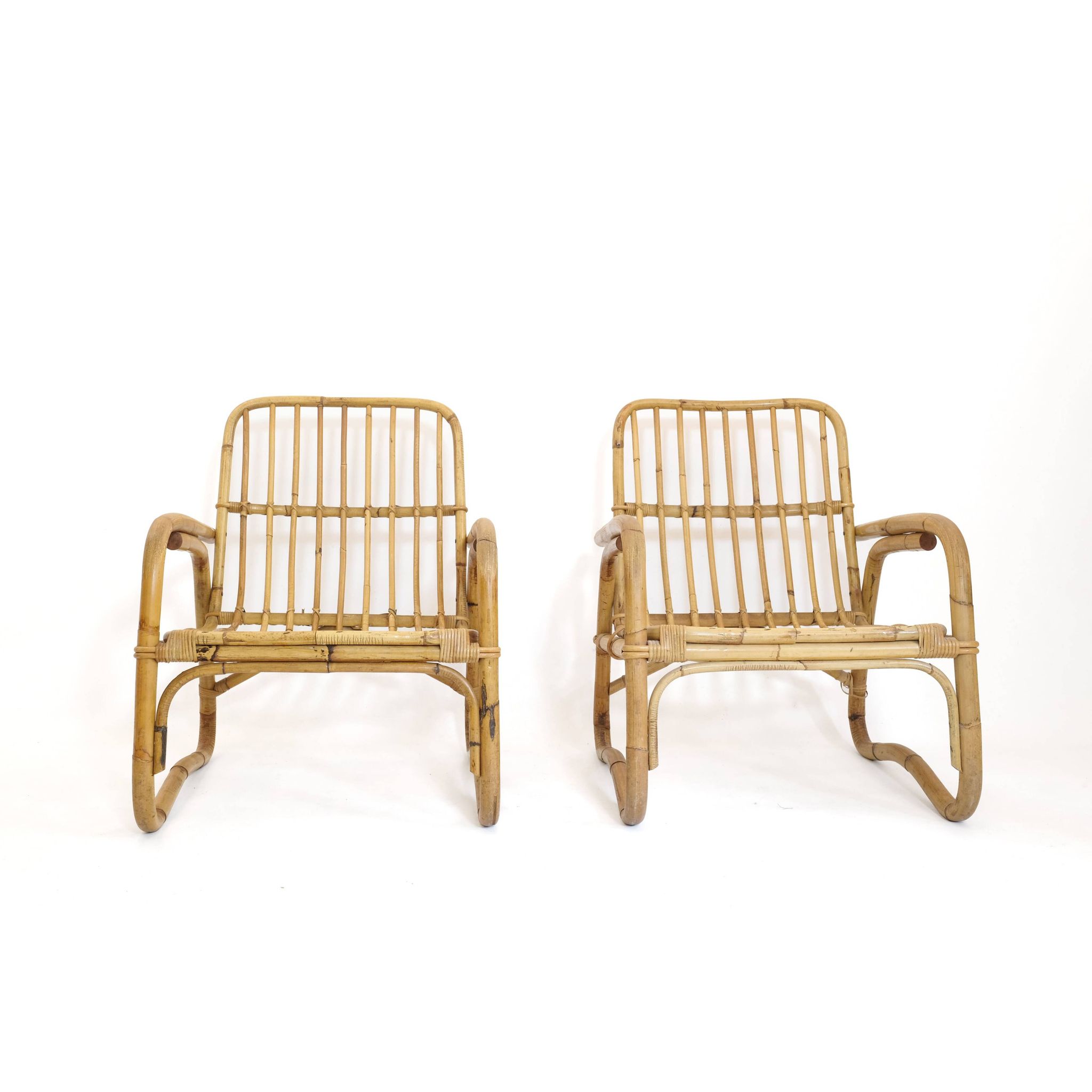 Pair of large Italian rattan armchairs from the 60s.