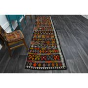 1970s Vintage Turkish Oushak Handmade Wool Cotton Brown Runner Rug 95x367