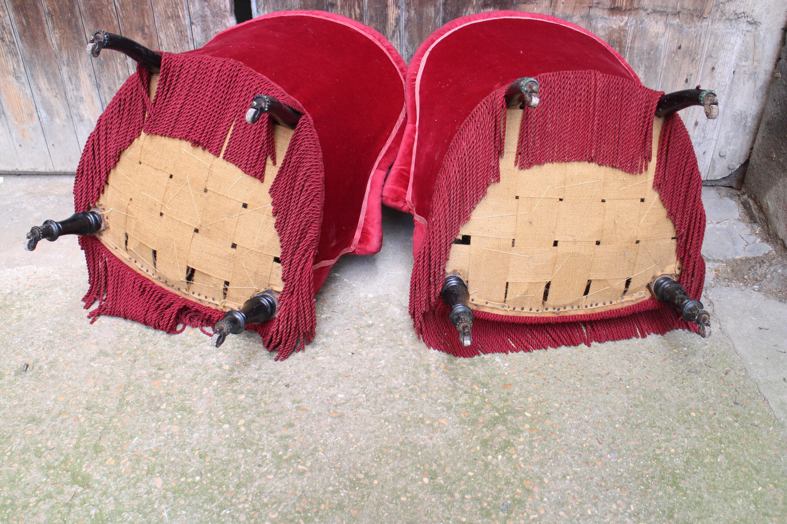 2 red velvet toad armchairs