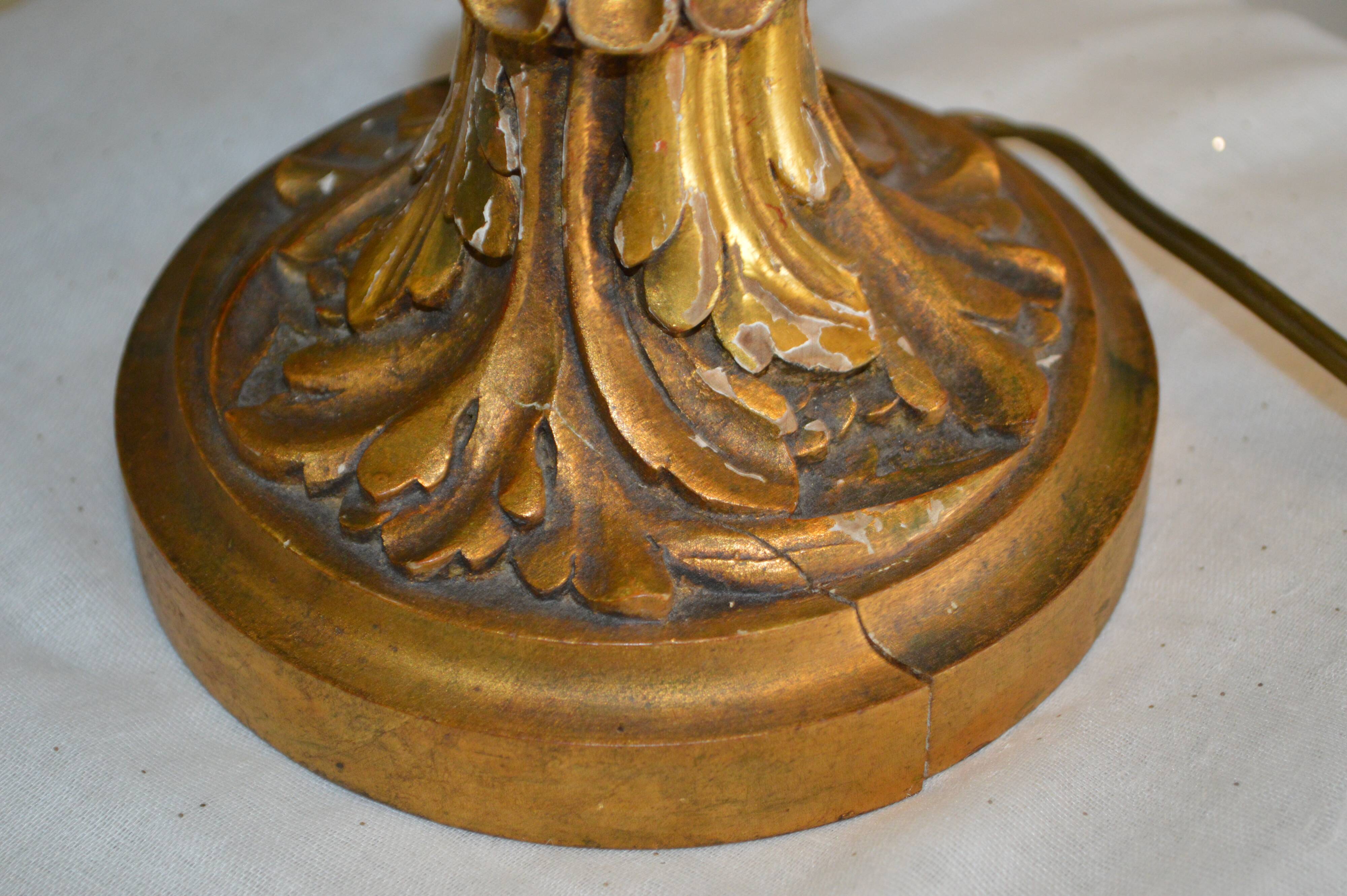 Louis XV style carved gilded wooden table lamp