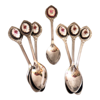 Lot de 7 petites cuillère à dessert ou café avec cabochon porcelaine