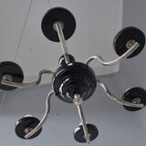 Chandelier 1930 tubular arms to 6 lights black opaline cups