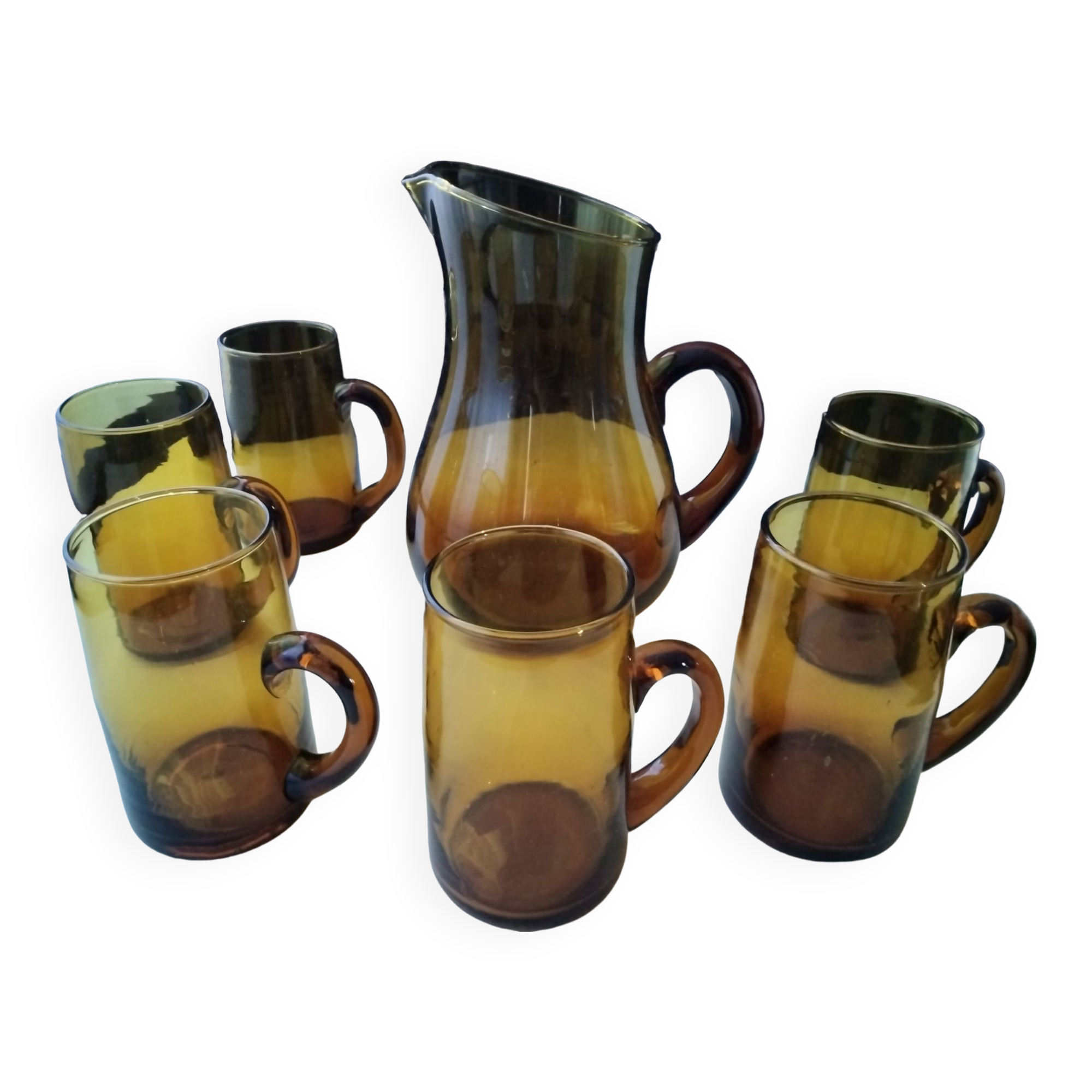 Amber glass cider or orangeade set for 6 people