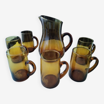 Cider or amber glass orangeade set 6 people