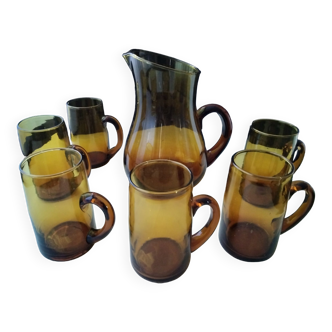 Cider or amber glass orangeade set 6 people