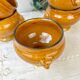 5 bols à soupe à l'oignon tête de lion en céramique vintage Emile Henry - miel et noir, made in France