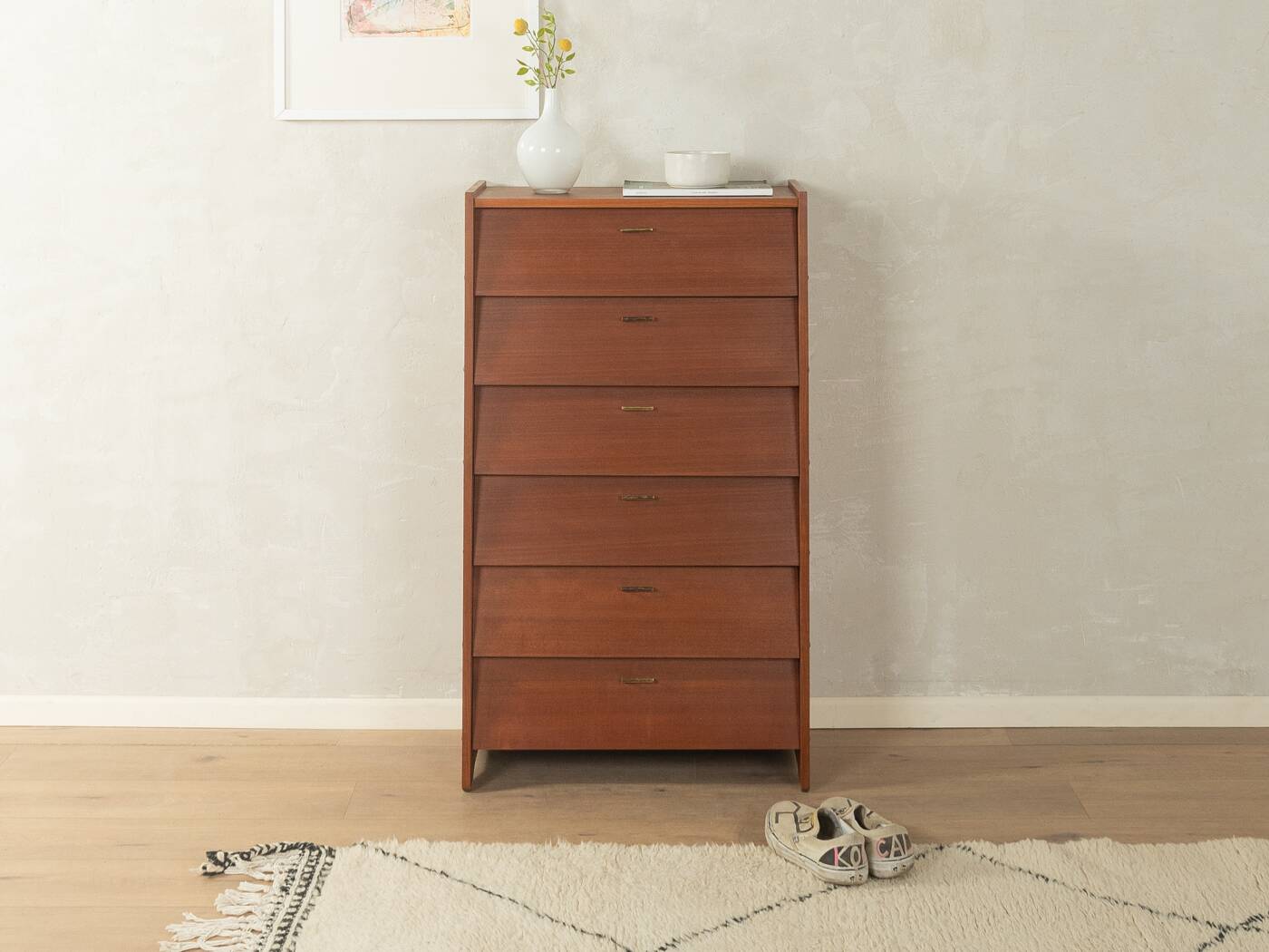 Classic shoe cabinet from the 1960s with brass handles