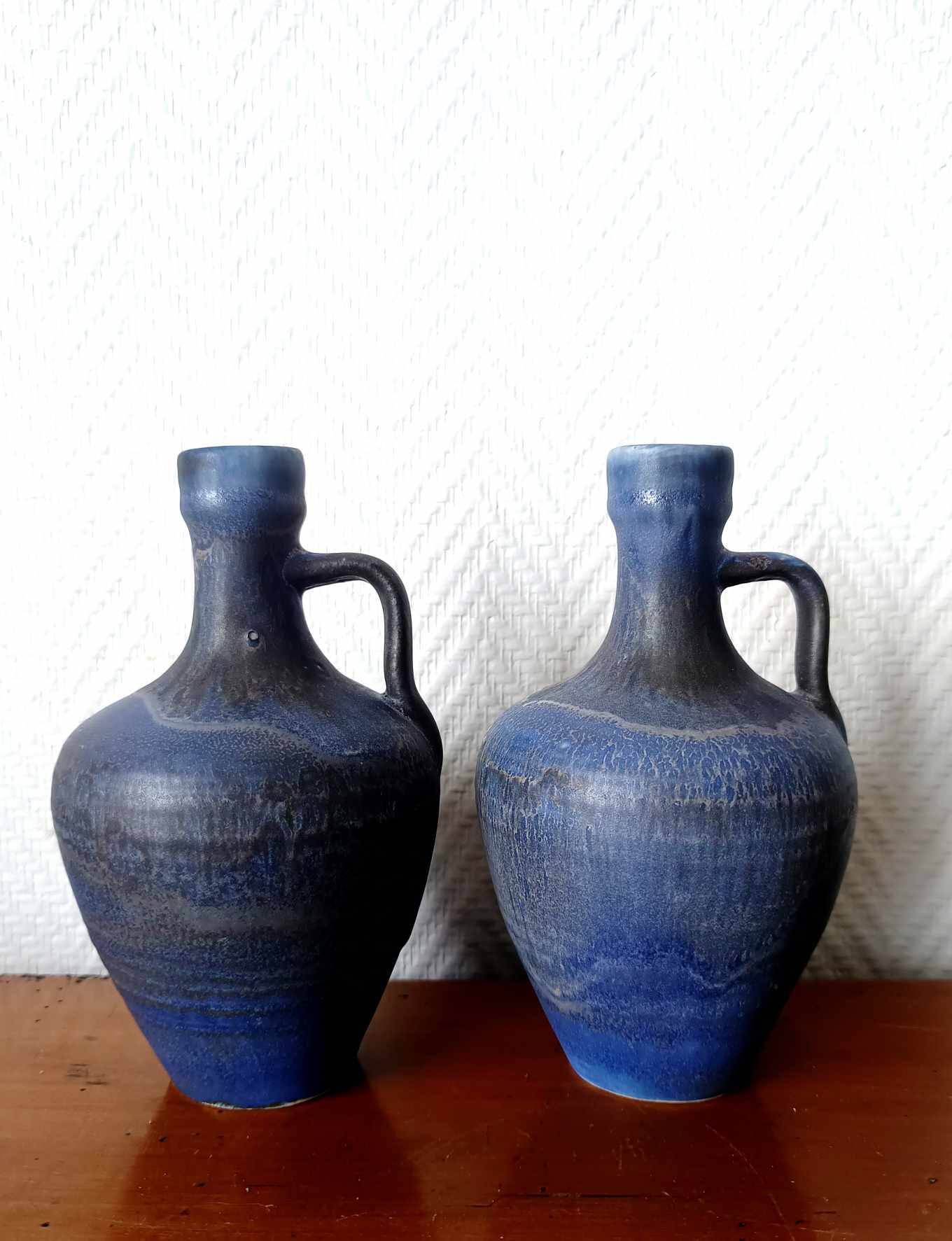 Pair of vintage blue ceramic jugs