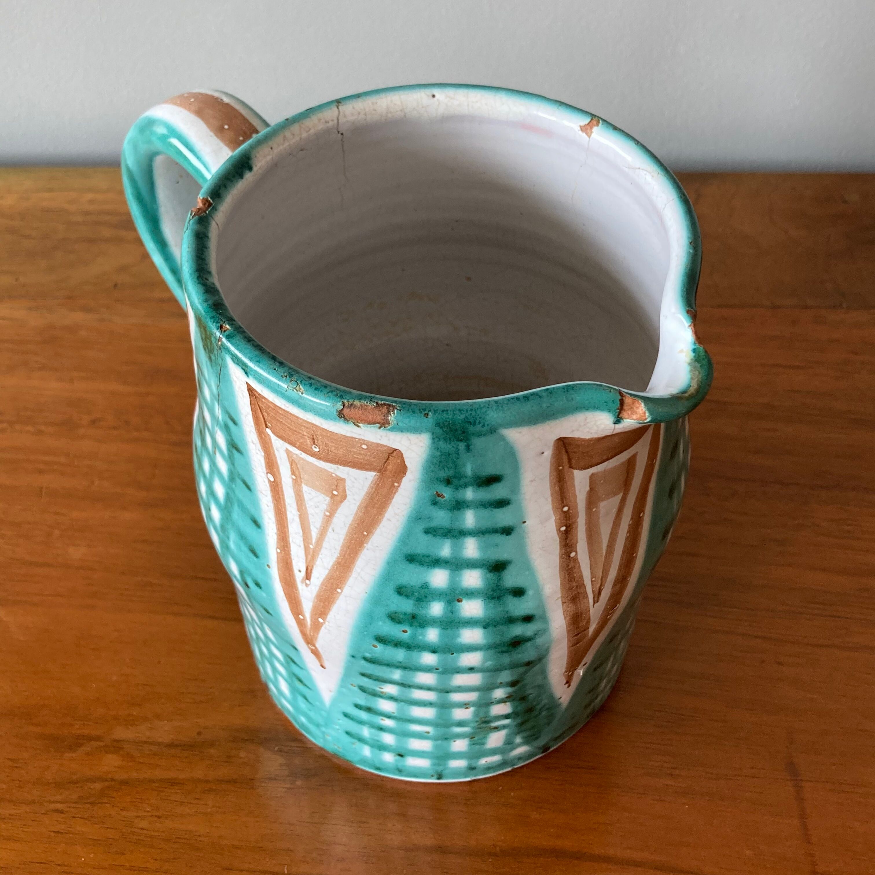 Robert Picault enamelled earthenware pitcher in Vallauris
