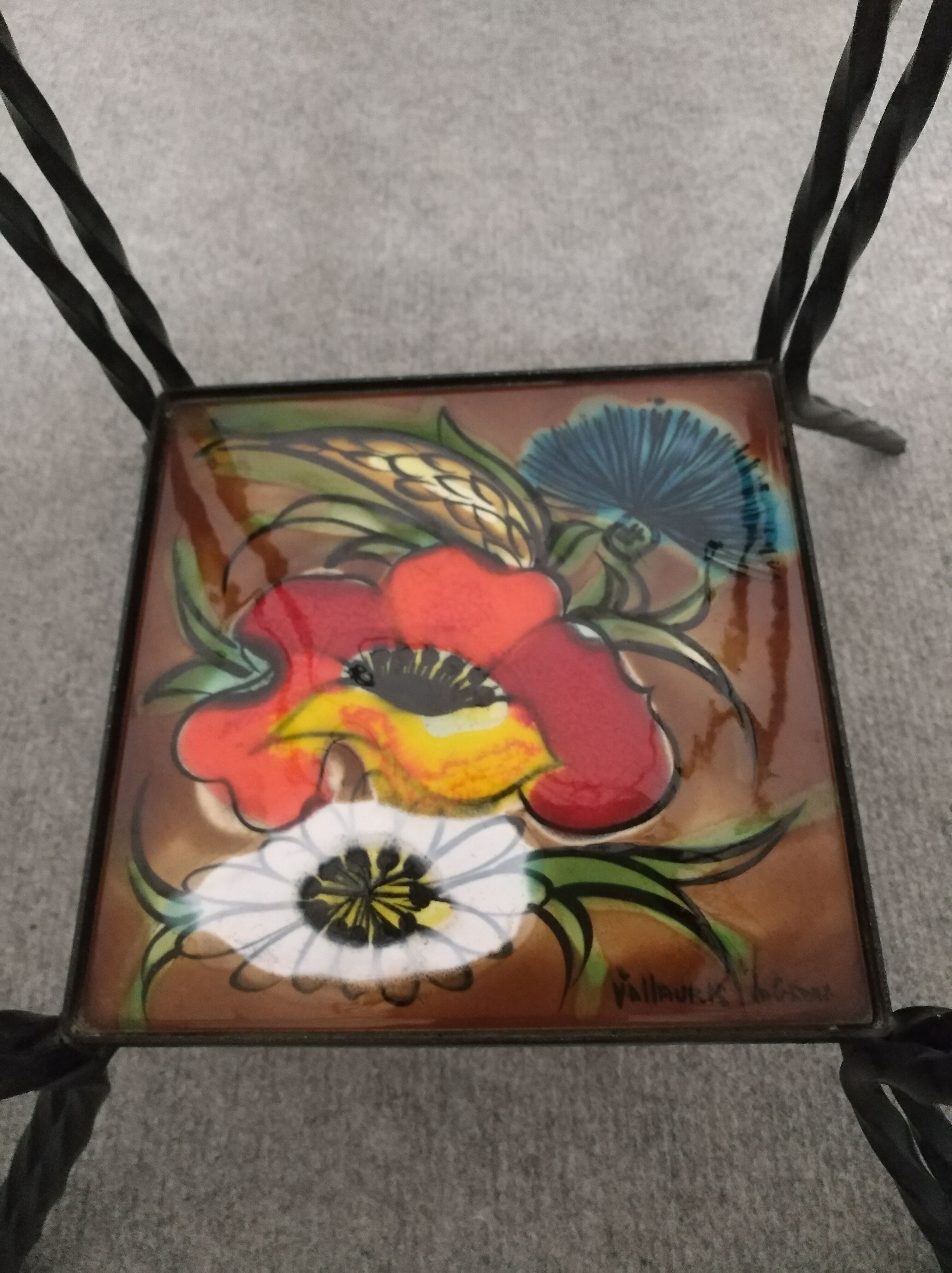 Vallauris wrought iron and ceramic side table