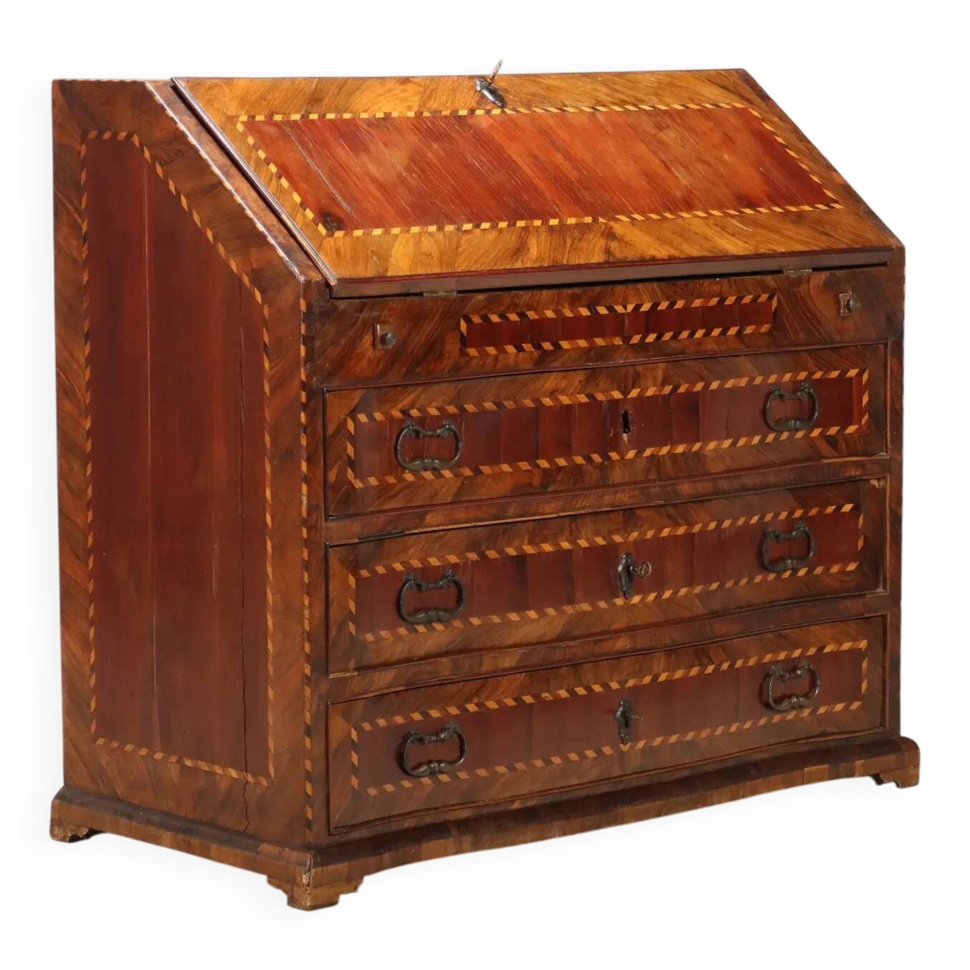 Antique drop-leaf cabinet in various types of wood, Italy, 18th century.