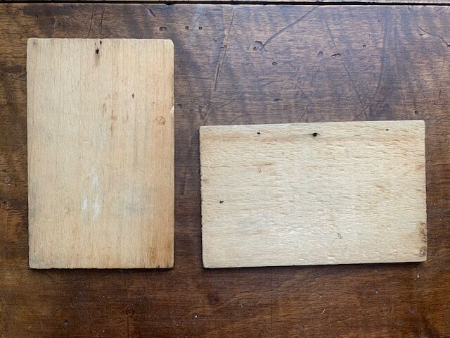 Pair of small old bucolic paintings, gouaches on wood, mid-twentieth, France