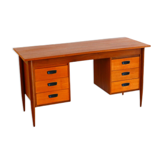 Vintage teak desk with 6 drawers made in the 60s