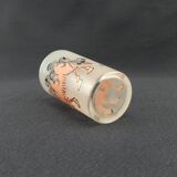 Glass illustrated by Cabu on the theme of the circus, camel ride, pink