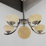 Art Deco 6-flamming Nickel-plated Chandelier, 1930s, Restored