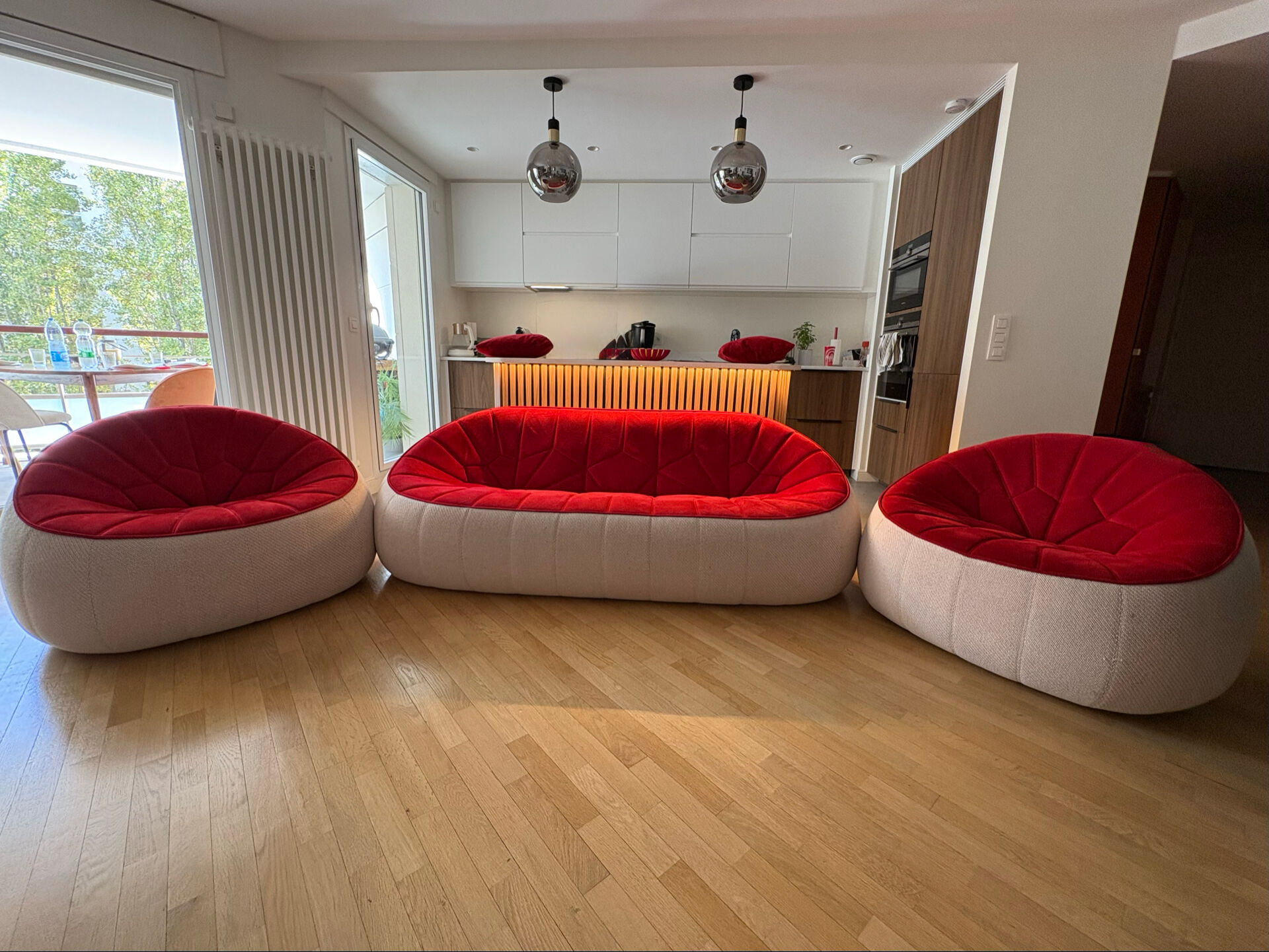 Cinna Ottoman en alcantara : grand canapé + 2 fauteuils dont 1 pivotan