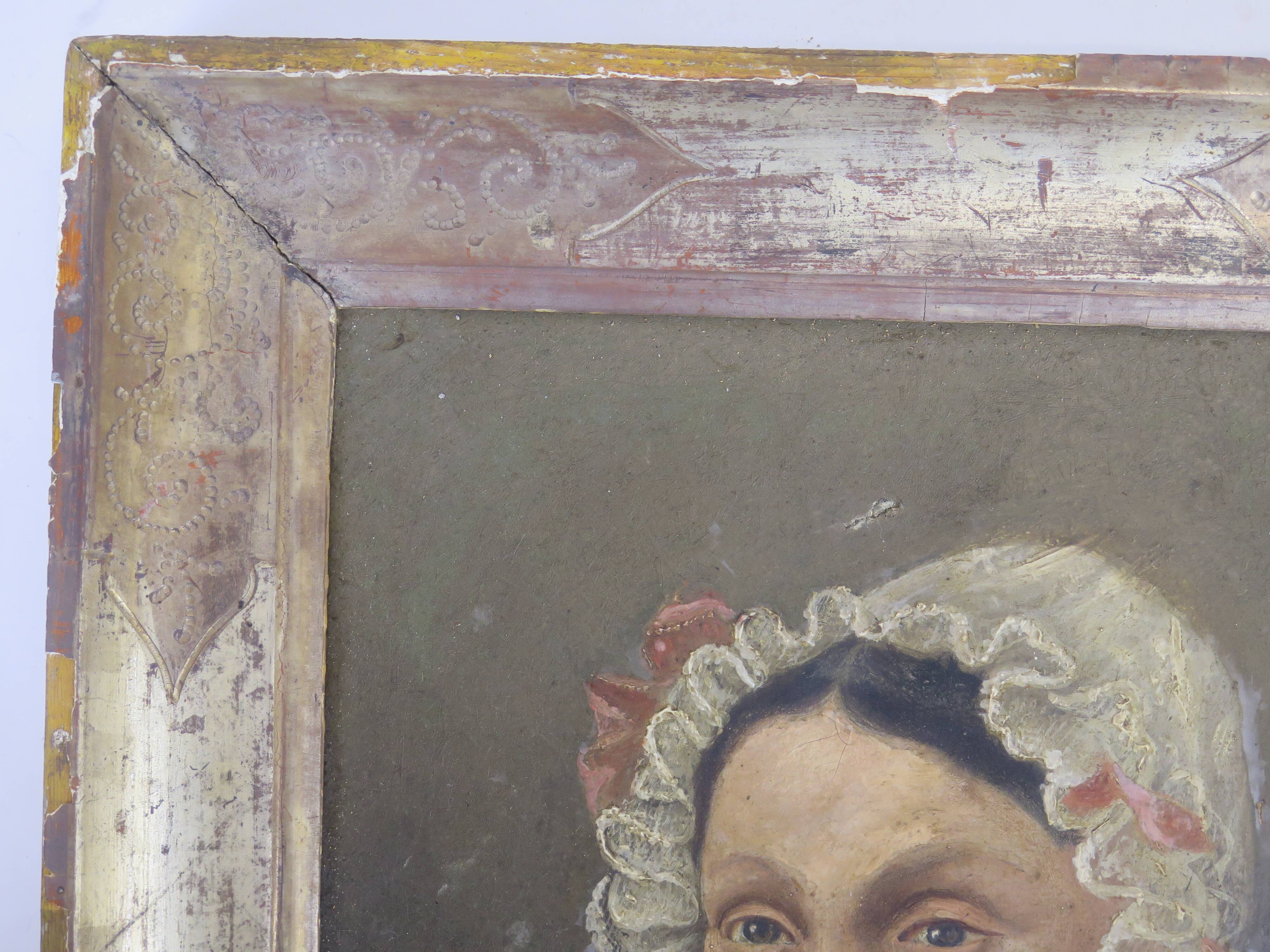 Antique 19th Century Portrait of a Woman French Flemish School Oil Painting