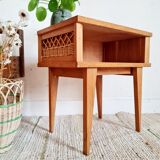 Bedside table wood and rattan compass feet