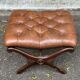 Brown leather Chesterfield pouffe footstool from the 1970s.