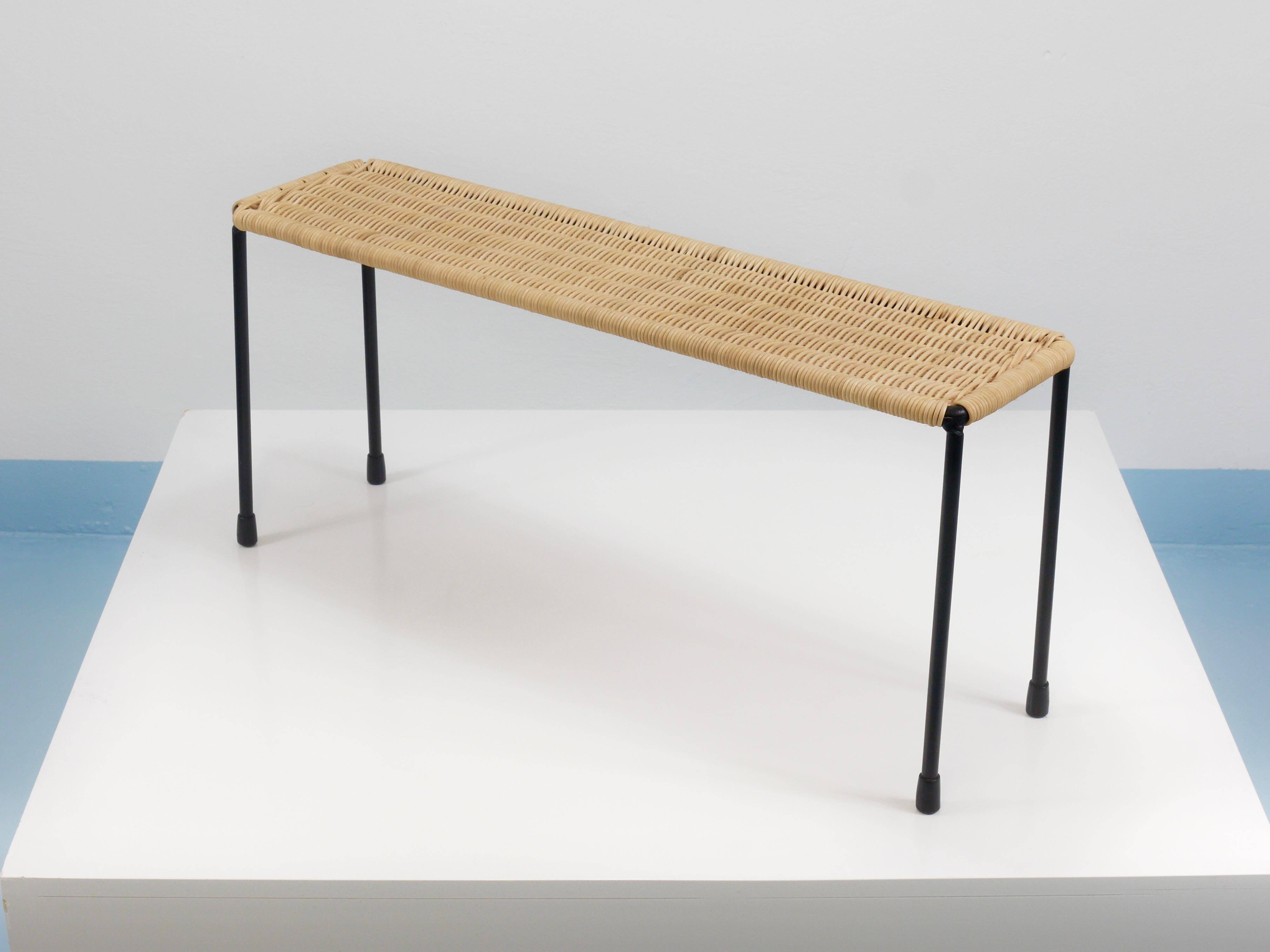 Carl Aubock side table, bench for flowering plants, iron, rattan, wicker, Austria, 1950s