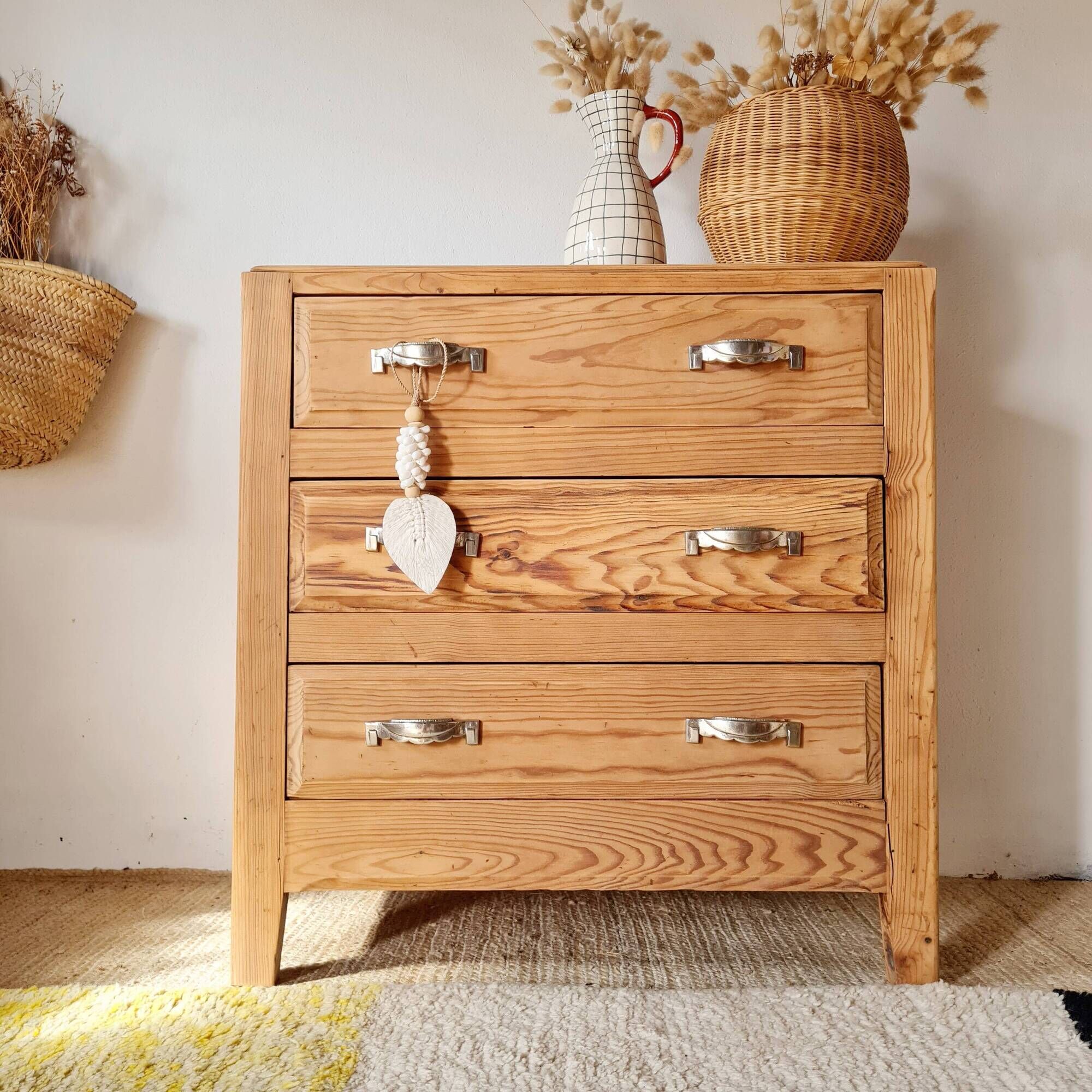 Antique pine chest of drawers, 3 drawers, raw wood