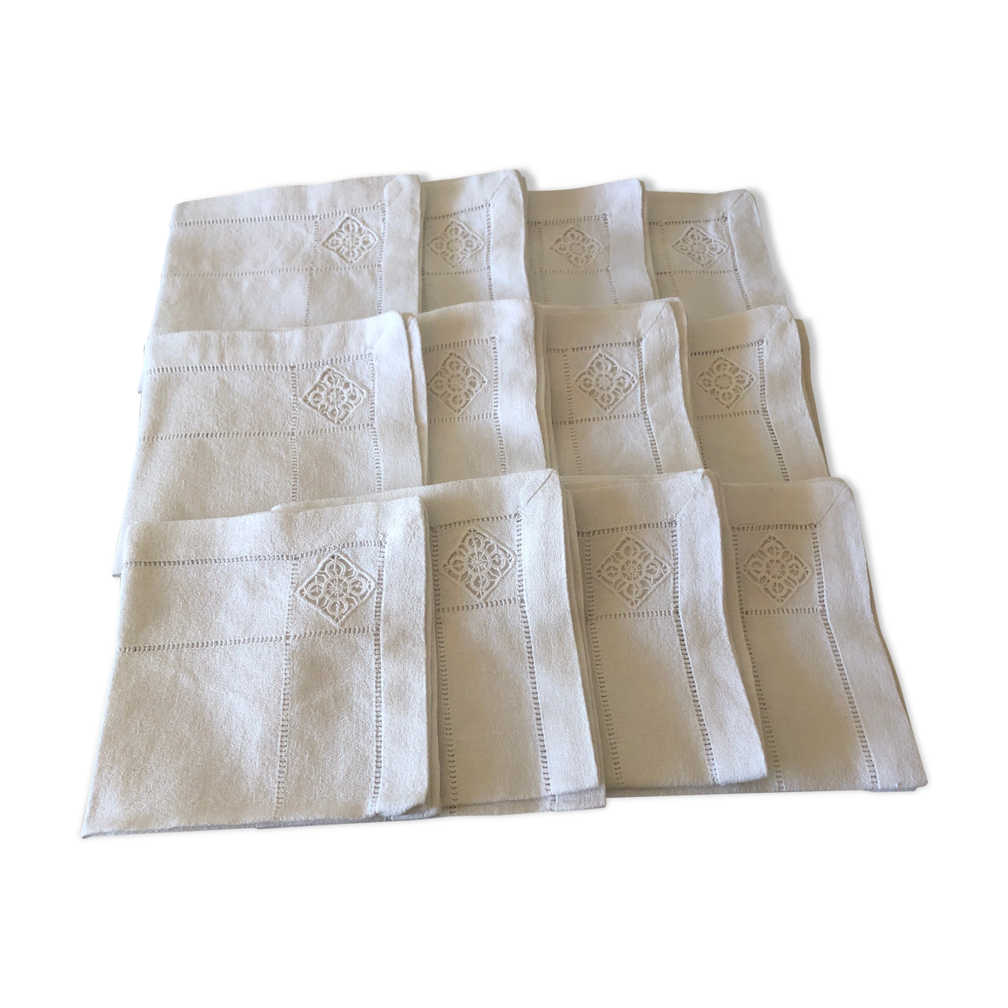 Series of 12 small old linen and cotton towels