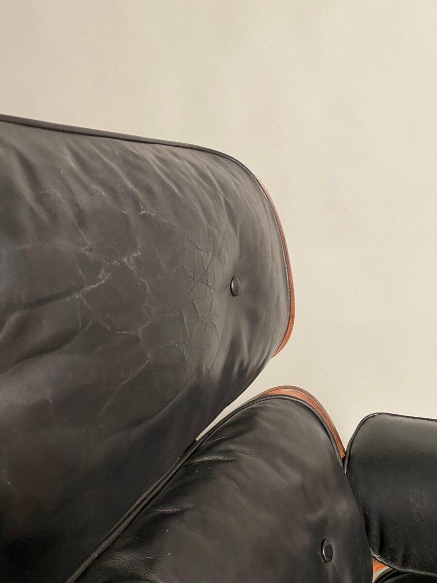 Lounge Chair in Black Leather attributed to Charles Eames for Herman Miller, 1956