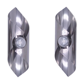 Pair of chromed wall lamps space age 1970