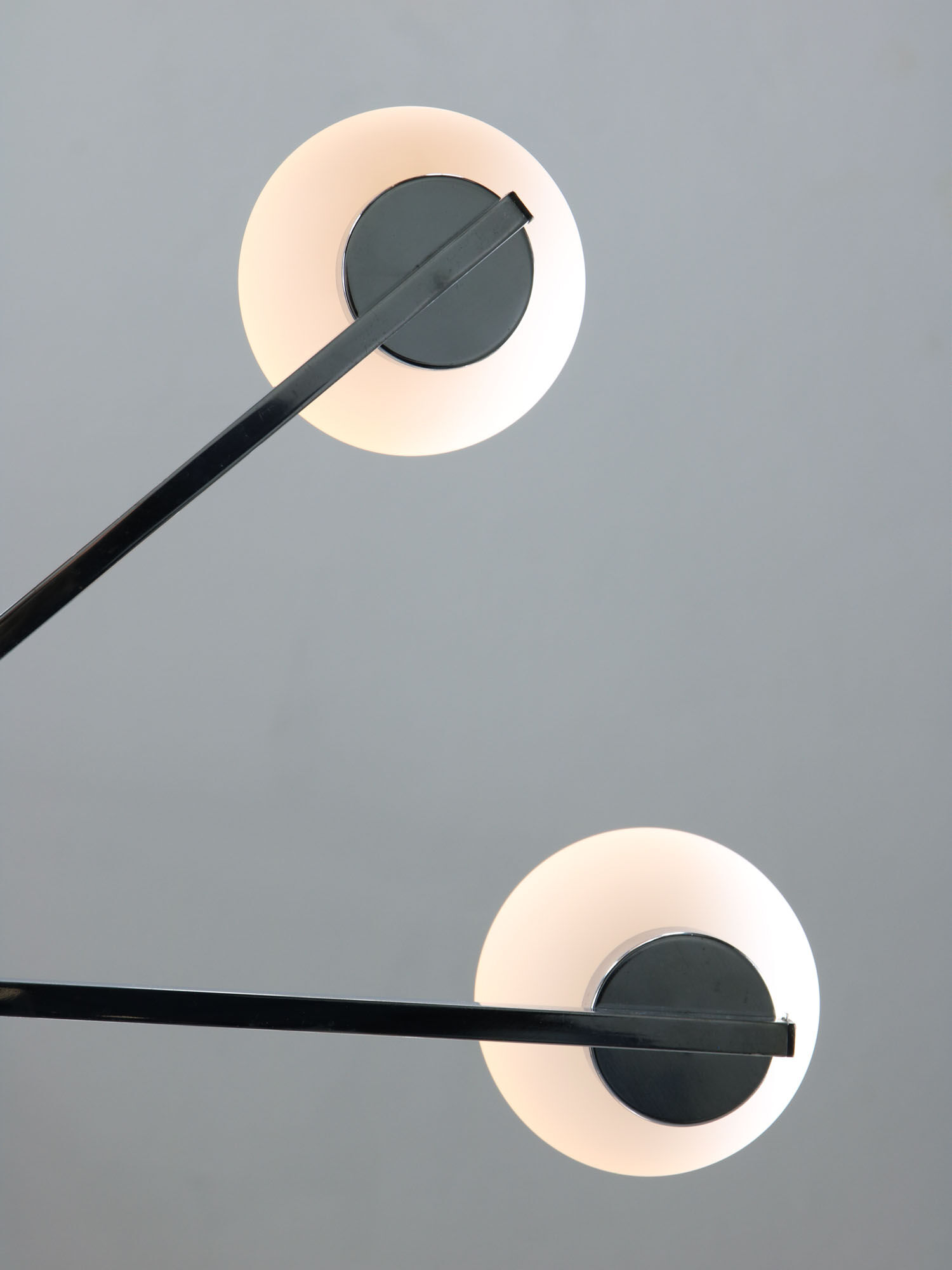 Vintage minimal chrome & opaline 8-arm chandelier, 70s