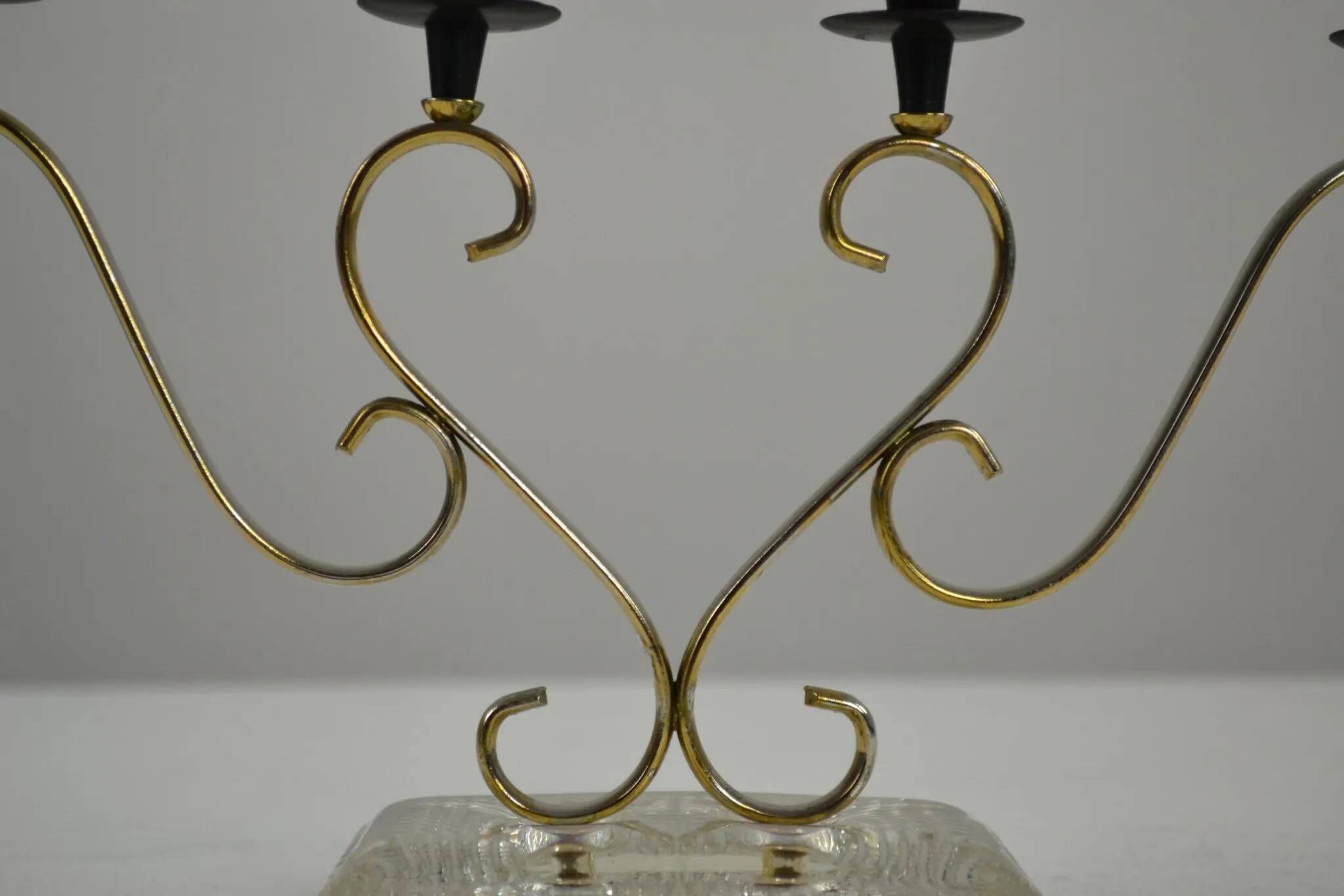 Brass Candelabra with Art Glass Base by Gunnar Ander for Ystad-Metall, Sweden, 1950s