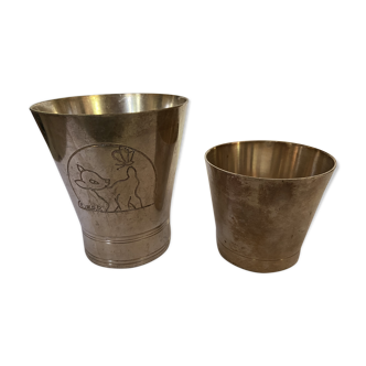 Two silver timpani one is decorated with a bambi signed WDP, H 7 D 6 4g silver the other is without