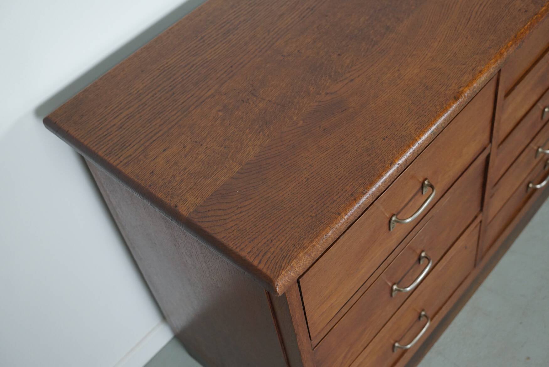 Dutch Industrial Oak Apothecary Cabinet, Mid-20th Century